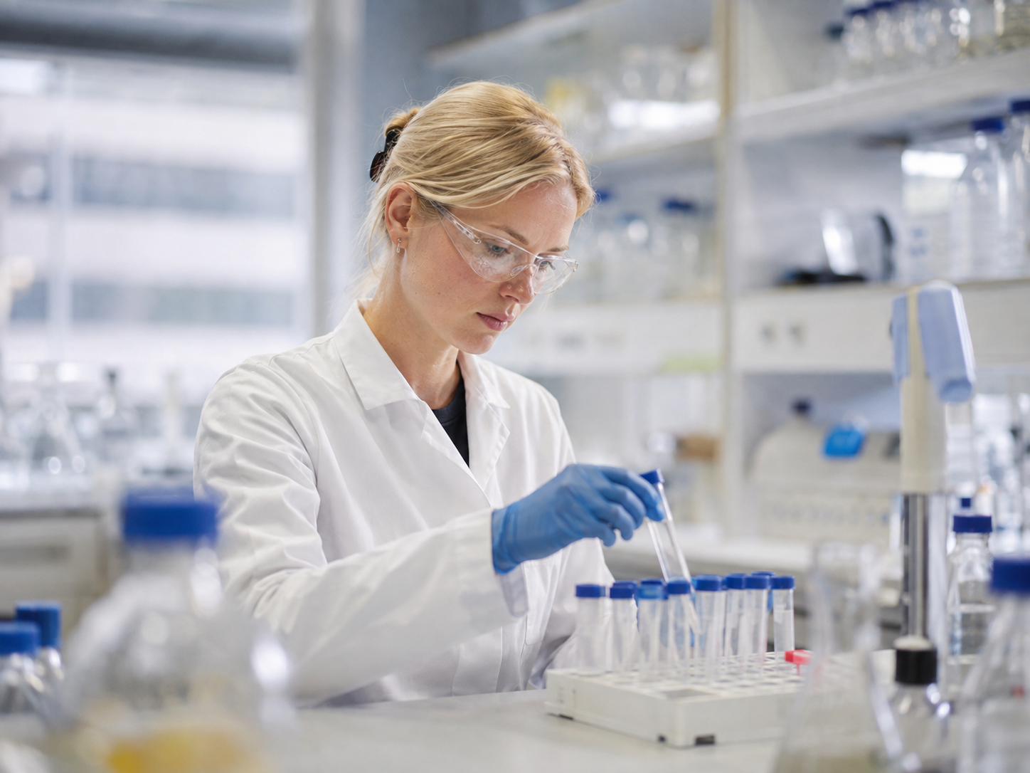 Laboratory researcher handling analytical samples